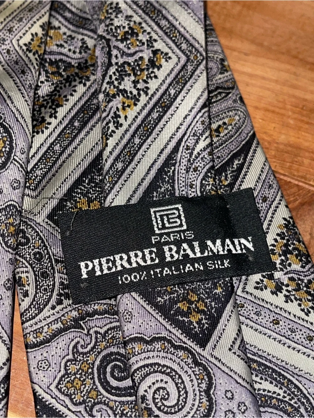 VTG Pierre Balmain Paris 100% Italian Silk Tie Gray Paisley Geometric
